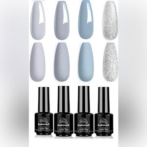 BebeNail Gel Polish Set (4)- Silver Ash Gray Frosted Forest